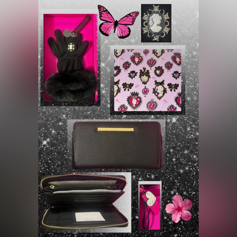 Betsey Johnson Gloves & Wallet Wristlet 12 Card Slot Zipper Pocket Gift Box NWT - Picture 5 of 15